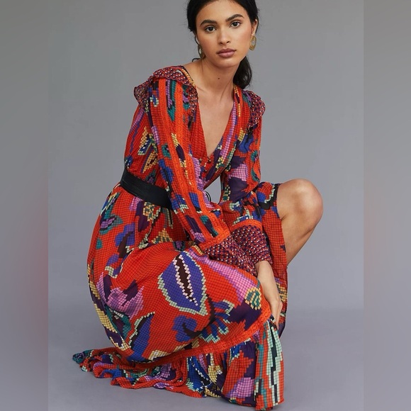 Anthropologie Tropical Floral Maxi Dress Long Sleeve women’s size Xsmall NEW NWT - Picture 1 of 16